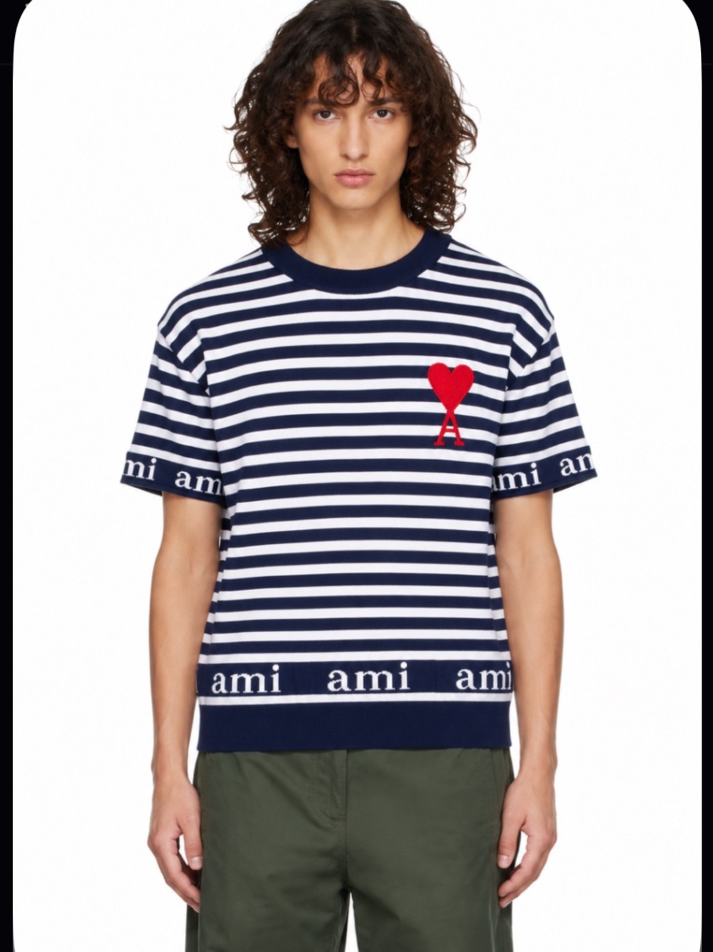 AMI PARIS
stripe short sleeve logo Ami de Coeur Crewneck Sweater summer $450